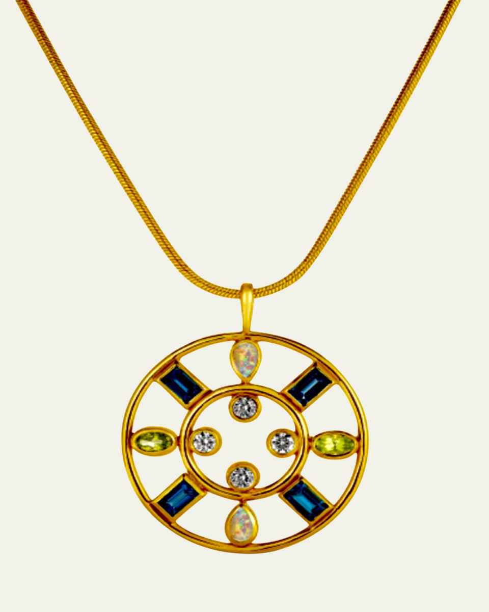 Crown Pendant Necklace with Mixed Stones